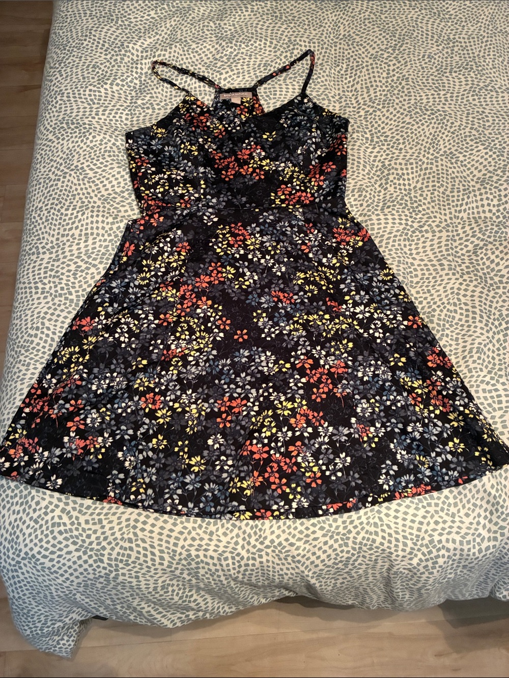 Banana Republic Black/Dark NavyFloral Mini Dress with Red, Yellow & Blue Accents